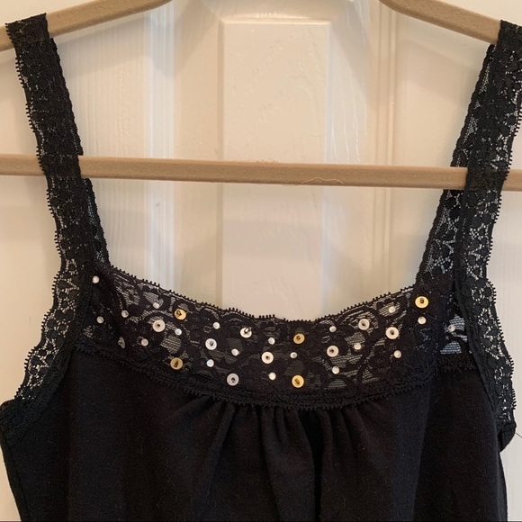 Eyeshadow Tops - EYESHADOW Beaded sequin and lace camisole